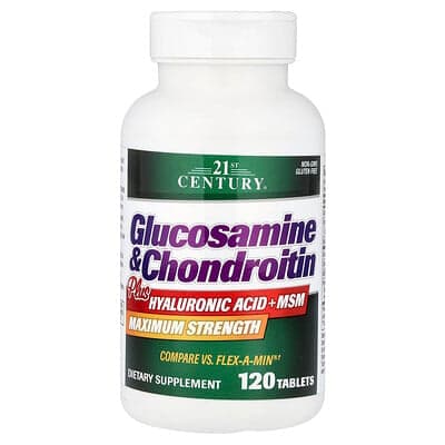 21st Century, Glucosamine, chondroïtine, acide hyaluronique et MSM, 120 comprimés