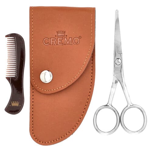 Cremo, Ciseaux à barbe de qualité premium avec mini peigne et étui, Kit de 3 pièces