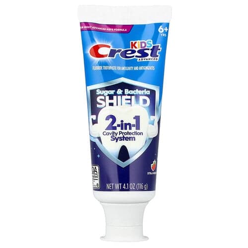 Crest, Enfants, Avancé, Dentifrice anti-carie au fluor, 6 ans et plus, Fraise, 116 g