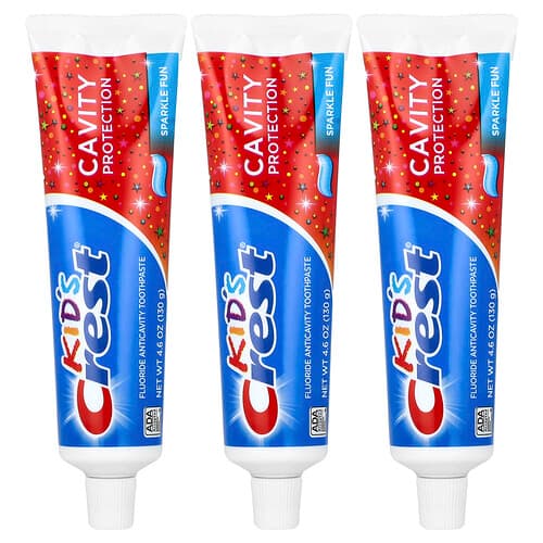Crest, Dentifrice anticaries au fluorure, Pour enfants, Protection contre les caries,Chewing-gum, 3 paquets de 130 g chacun
