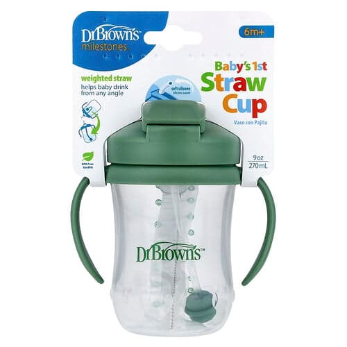 Dr. Brown's, 1er gobelet avec paille pour bébé, 6 mois et plus, Vert olive, 270 ml
