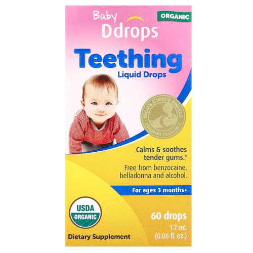 Ddrops, Bébé, Gouttes de dentition biologiques, Pour enfants de 3 mois et plus, 60 gouttes, 1,7 ml