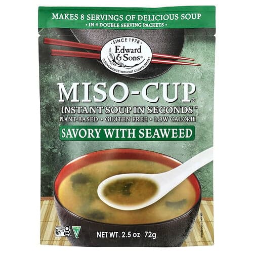 Edward & Sons, Tasse de miso instantanée, Sarriette aux algues, 4 enveloppes, 72 g