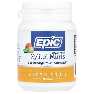 Epic Dental, Menthe au xylitol, Sans sucre, Fruits frais, 180 pièces