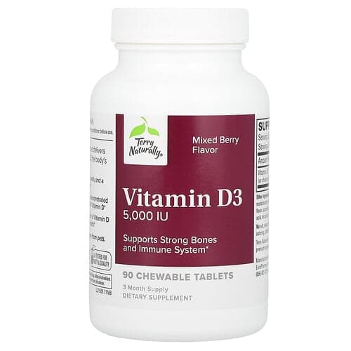 Terry Naturally, Vitamine D3, Mélange de fruits des bois, 5000 UI, 90 comprimés à croquer