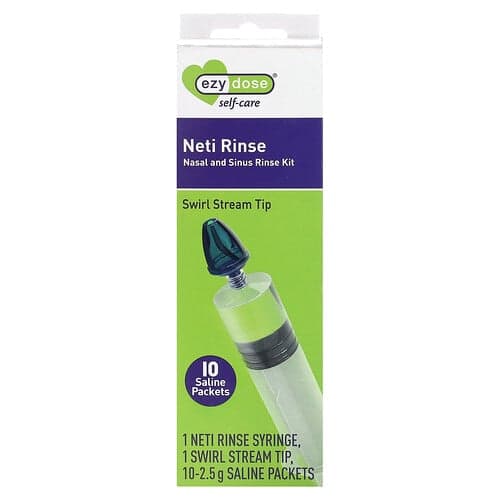 Ezy Dose, Self-Care, Neti Rinse, Kit de rinçage nasal et pour les sinus, Kit de 12 pièces