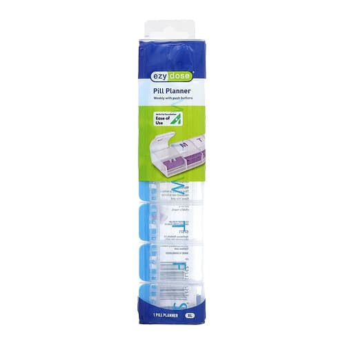 Ezy Dose, Planificateur de pilules hebdomadaire avec boutons-primes, XL, 1 pièce