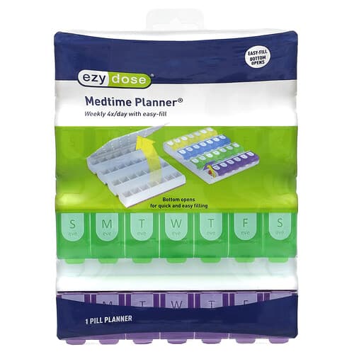 Ezy Dose, 4 capsules/jour avec planificateur de medtime facile à remplir, 1 pièce