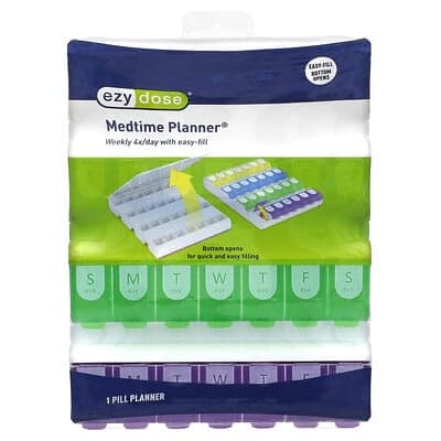 Ezy Dose, 4 capsules/jour avec planificateur de medtime facile à remplir, 1 pièce
