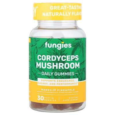 Fungies, Gommes quotidiennes au cordyceps, Mangue et ananas, 30 gommes à la pectine (50 mg par gomme)