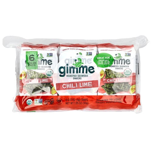 gimMe, En-cas aux algues grillées, Citron vert et piment, 6 paquets, 5 g chacun