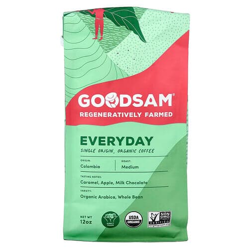 GoodSam, Café biologique d'origine unique, Journalier, Grains entiers, Torréfaction moyenne, 350 g