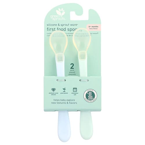 Green Sprouts, Silicone & Sprout ware®, Cuillères First Food, 6 mois et plus, Light Ealight, Paquet de 2