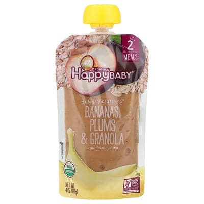 Happy Family Organics, Happy Baby®, Aliments biologiques pour bébés, 6 mois et plus, Bananes, prunes et granola, 113 g