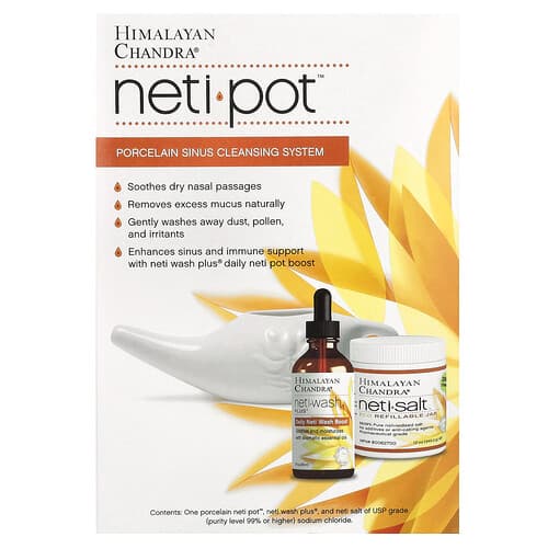Himalayan Chandra, Neti Pot, Système de nettoyage des sinus en porcelaine, Kit de 3 pièces