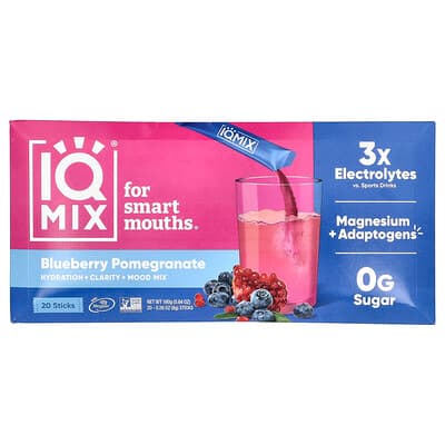 IQBAR, IQMIX®, Hydratation + Clarté + Mélange de l'humeur, Myrtille américaine et grenade, 20 bâtons, 8 g chacun