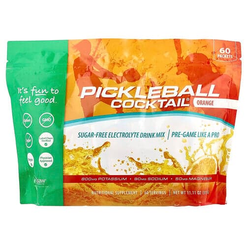 Jigsaw Health, Pickleball Cocktail®, Mélange à boire sans sucre riche en électrolytes, Orange, 60 sachets, 5 g pièce