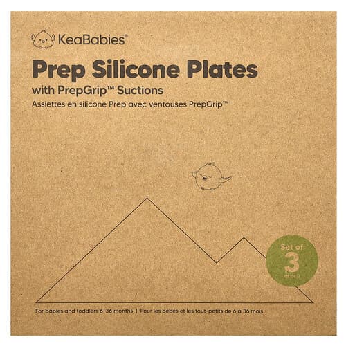 KeaBabies, Assiettes en silicone pour préparation avec ventouses PrepGrip™, 6-36 mois, Désert, Paquet de 3