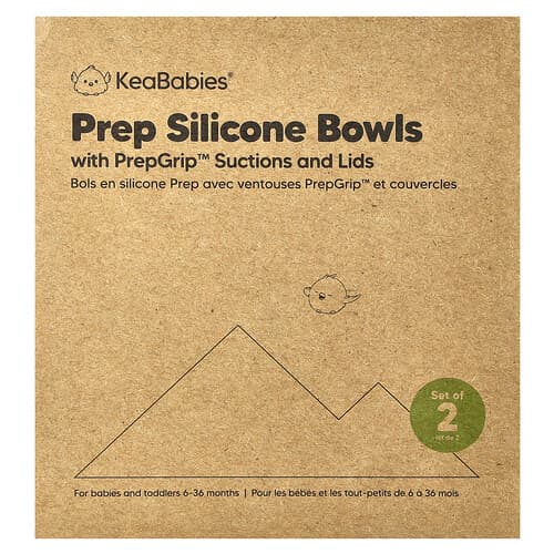 KeaBabies, Bols en silicone Prep avec ventouses et couvercles PrepGrip™, 6-36 mois, Désert, Paquet de 2