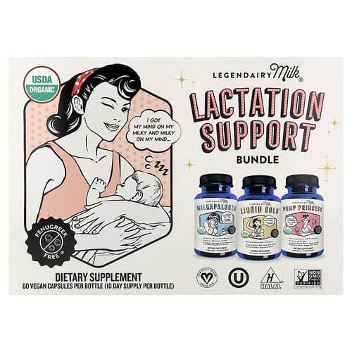 Legendairy Milk, Ensemble de soutien à l’allaitement, 3 bouteilles, 60 capsules véganes chacun