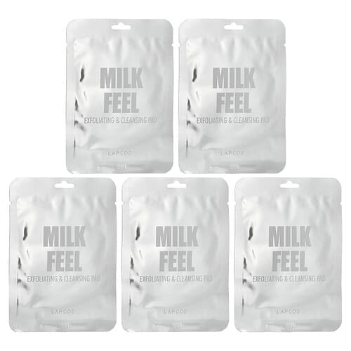 Lapcos, Lait au toucher, Disque exfoliant et nettoyant, 5 serviettes, 7 g chacune