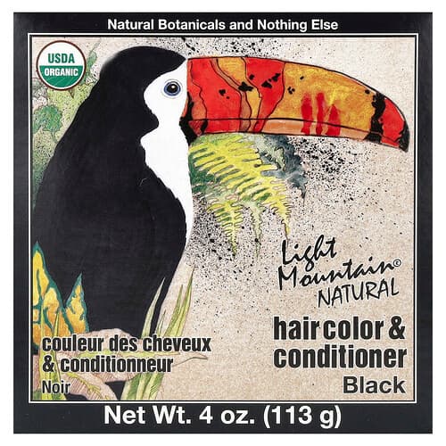 Light Mountain, Coloration capillaire et après-shampooing naturel, Noir, 4 oz (113 g)