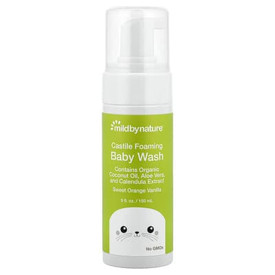 Mild By Nature, Nettoyant moussant pour bébés au savon de Castille, Orange douce et vanille, 148 ml
