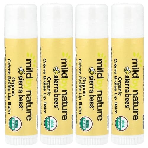 Mild By Nature, Sierra Bees™, Baumes à lèvres biologiques, Crème brûlée, Paquet de 4 baumes, 4,25 g pièce