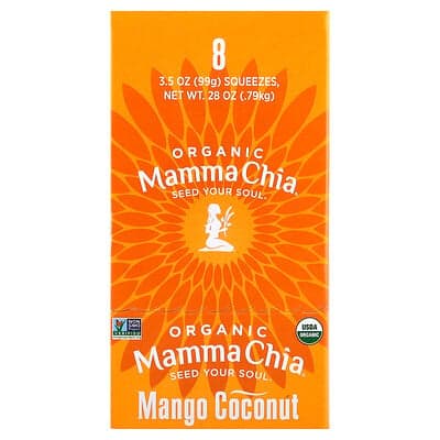 Mamma Chia, Chia pressé biologique, En-cas vitalité, Mangue et noix de coco, 8 comprimés, 99 g chacun