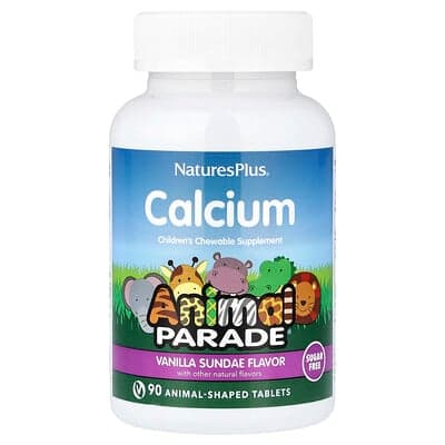 NaturesPlus, Animal Parade®, Complément à croquer au calcium pour enfants, Sundae à la vanille, 90 comprimés en forme d'animaux