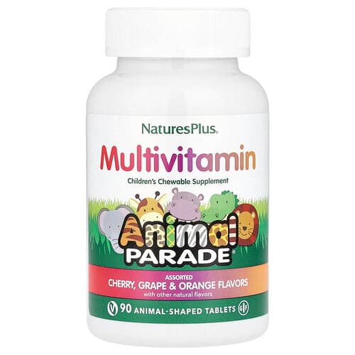 NaturesPlus, Animal Parade®, Multivitamines à croquer pour enfants, Cerise, raisin et orange, 90 comprimés en forme d'animaux