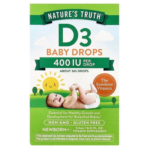 Nature's Truth, Vitamines, Gouttes pour bébés à la vitamine D3, Nouveaunés+, 10 µg (400 UI), 9,2 ml