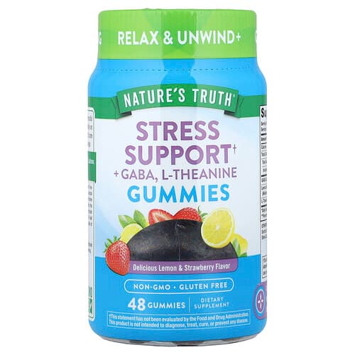 Nature's Truth, Réponse au stress + GABA, L-théanine, Citron et fraise, 48 gommes