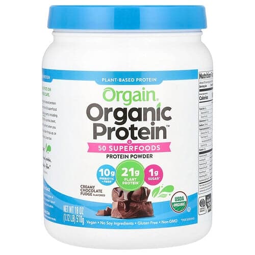 Orgain, Poudre de protéines biologiques + 50 superaliments, Fudge crémeux au chocolat, 510 g