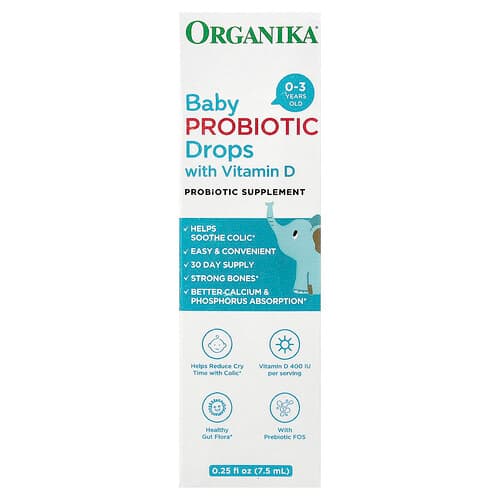 Organika, Gouttes probiotiques à la vitamine D pour bébé, 7.5 ml