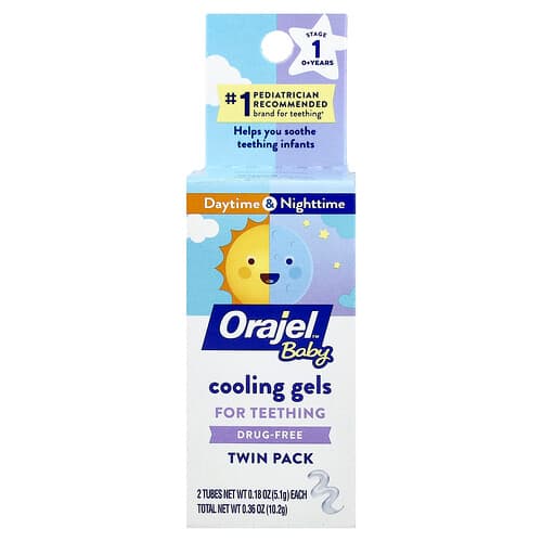 Orajel, Gels rafraîchissants pour la poussée dentaire jour et nuit, 0 ans et plus, 2 tubes, 5,1 g chacun