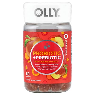 OLLY, Gommes probiotiques + prébiotiques, Peachy Peach, 60 gommes