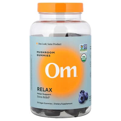 Om Mushrooms, Relax, Gommes aux champignons, Myrtille américaine, 56 gommes véganes