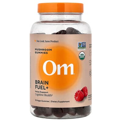 Om Mushrooms, Brain Fuel+, Gommes aux champignons, Framboise, 56 gommes véganes