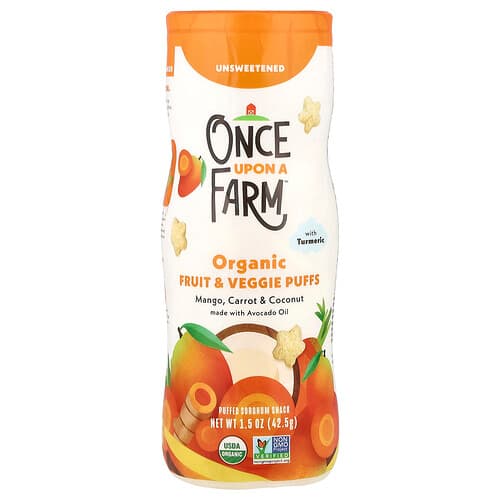 Once Upon A Farm, Soufflés aux fruits et aux légumes biologiques, Croustillant, mangue, carotte et noix de coco avec curcuma, Non sucré, 42,5 g