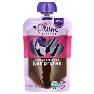 Plum Organics, Aliments biologiques pour bébés, 4 mois et plus, Pruneaux uniquement, 99 g