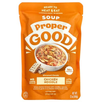 Proper Good, Prête à chauffer et à manger, Soupe de nouilles et de poulet, 340 g