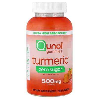 Qunol, Curcuma, Tangerine, Sans sucre, 120 gommes (250 mg pièce)