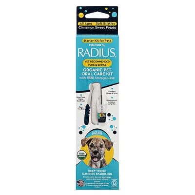 RADIUS, Kit de soins bucco-dentaires biologiques pour chiens, Kit de démarrage pour animaux de compagnie, Tous âges, Patate douce à la cannelle,