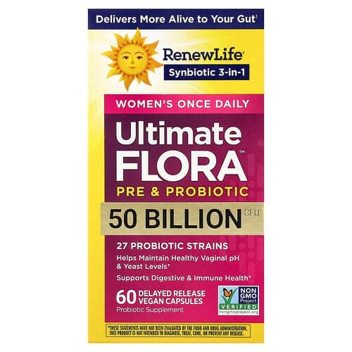 Renew Life, Probiotique Ultimate Flora™, 50 milliards d'UFC, 60 capsules véganes à libération retardée