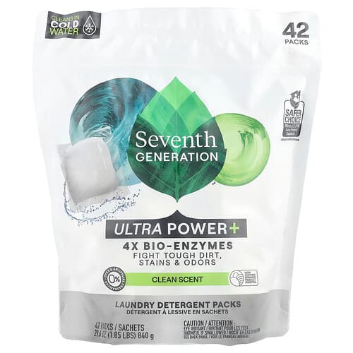 Seventh Generation, Sachets de lessive, Ultra Power +, Parfum pur, 42 sachets, 840 g