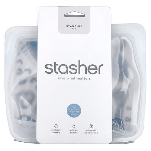 Stasher, Sachet d'aliments réutilisable en silicone, Standard Up Mid, Transparent, 1656 ml