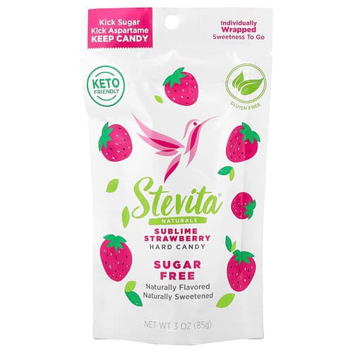 Stevita Naturals, Naturals, Bonbon dur sans sucre, Fraise sublime, 85 g