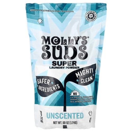 Molly's Suds, Super lessive en poudre, Sans parfum, 60 lavages, 1,7 kg