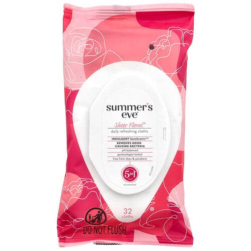 Summer's Eve, Lingettes rafraîchissantes 5 en 1 quotidiennes, Sheer floral®, 32 pièces